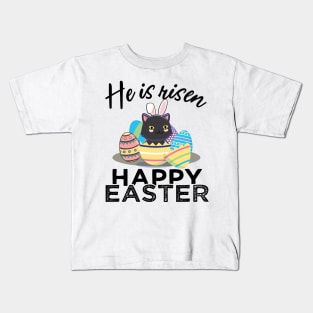 Cute Black Cat Bunny Ears Easter Egg Hunt Risen Bible Kids T-Shirt